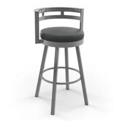 AMISCO Sales Shop 51 Amisco Render 26.63-in Swivel Counter Stool - Black Faux Leather - Glossy Grey Metal