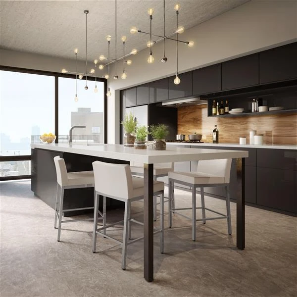 Amisco Fairfield 30-in Bar Stool - Cream Faux Leather - Glossy Grey Metal 2 Amisco Fairfield 30-in Bar Stool - Cream Faux Leather - Glossy Grey Metal - Image 2