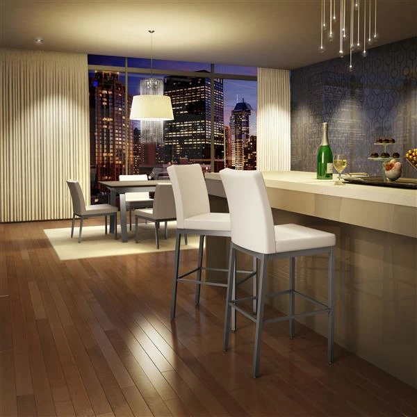 Amisco Perry 30.25-in Bar Stool - Cream Faux Leather - Glossy Grey Metal 2 Amisco Perry 30.25-in Bar Stool - Cream Faux Leather - Glossy Grey Metal - Image 2