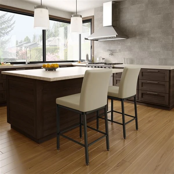 Amisco Perry 26.25-in Counter Stool - Beige Fabric - Gun Metal 2 Amisco Perry 26.25-in Counter Stool - Beige Fabric - Gun Metal - Image 2