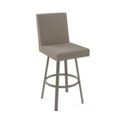 Amisco Hartman 30.5-in Swivel Bar Stool - Beige & Brown Woven Polyester - Matt Light Grey Metal