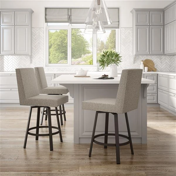 Amisco Hartman 26.5-in Swivel Counter Stool - Beige & Brown Woven Polyester - Dark Brown Metal 2 Amisco Hartman 26.5-in Swivel Counter Stool - Beige & Brown Woven Polyester - Dark Brown Metal - Image 2