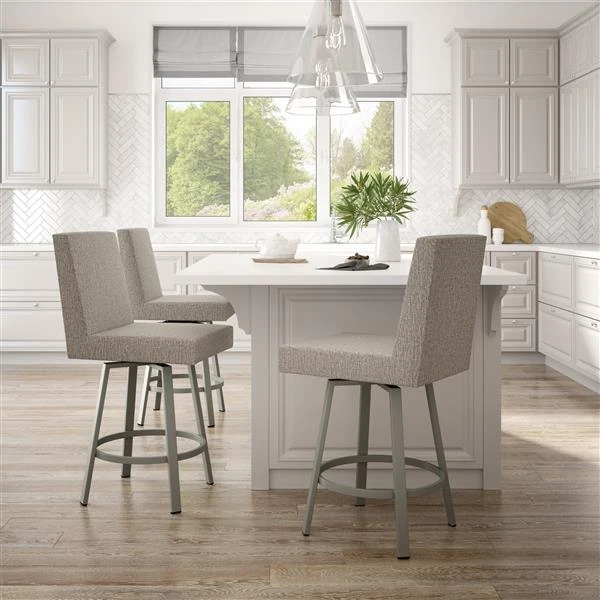 Amisco Hartman 26.5-in Swivel Counter Stool - Beige & Brown Woven Polyester - Matt Light Grey Metal 2 Amisco Hartman 26.5-in Swivel Counter Stool - Beige & Brown Woven Polyester - Matt Light Grey Metal - Image 2