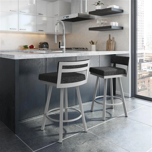 Amisco Travis 26.75-in Swivel Counter Stool - Black Woven Fabric - Silver Grey Metal 2 Amisco Travis 26.75-in Swivel Counter Stool - Black Woven Fabric - Silver Grey Metal - Image 2