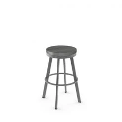Amisco Warner 29-in Swivel Bar Stool - Grey Distressed Wood - Glossy Grey Metal