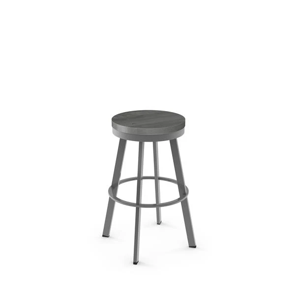 Amisco Warner 29-in Swivel Bar Stool - Grey Distressed Wood - Glossy Grey Metal 1 Amisco Warner 29-in Swivel Bar Stool - Grey Distressed Wood - Glossy Grey Metal