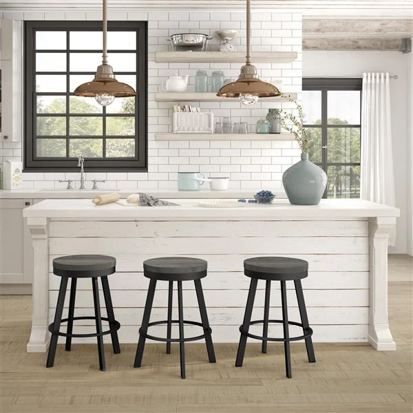 Amisco Warner 25-in Swivel Counter Stool - Grey Distressed Wood - Black Metal 2 Amisco Warner 25-in Swivel Counter Stool - Grey Distressed Wood - Black Metal - Image 2