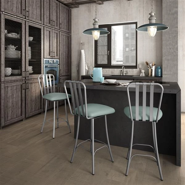 Amisco Club 26.75-in Swivel Counter Stool - Aqua Blue Faux Leather - Glossy Grey Metal 2 Amisco Club 26.75-in Swivel Counter Stool - Aqua Blue Faux Leather - Glossy Grey Metal - Image 2