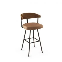 Amisco Quinton 29.25-in Swivel Bar Stool - Caramel Faux Leather - Brown Wood - Dark Brown Metal