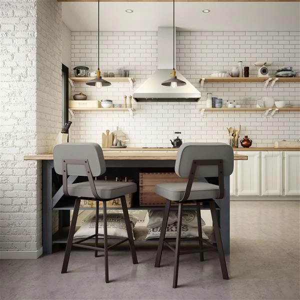 Amisco Clarkson 30.75-in Swivel Bar Stool - Taupe Grey Faux Leather - Dark Brown Metal 2 Amisco Clarkson 30.75-in Swivel Bar Stool - Taupe Grey Faux Leather - Dark Brown Metal - Image 2