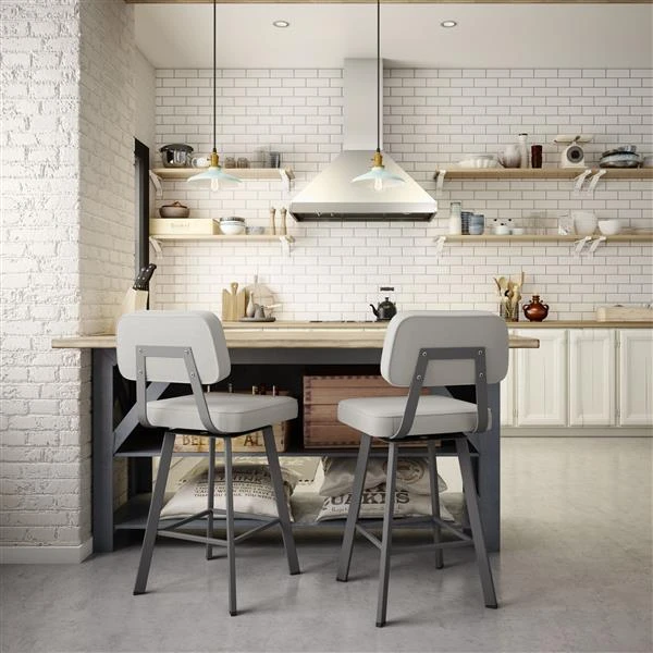 Amisco Clarkson 30.75-in Swivel Bar Stool - Pale Grey Beige Polyester - Matt Dark Grey Metal 2 Amisco Clarkson 30.75-in Swivel Bar Stool - Pale Grey Beige Polyester - Matt Dark Grey Metal - Image 2