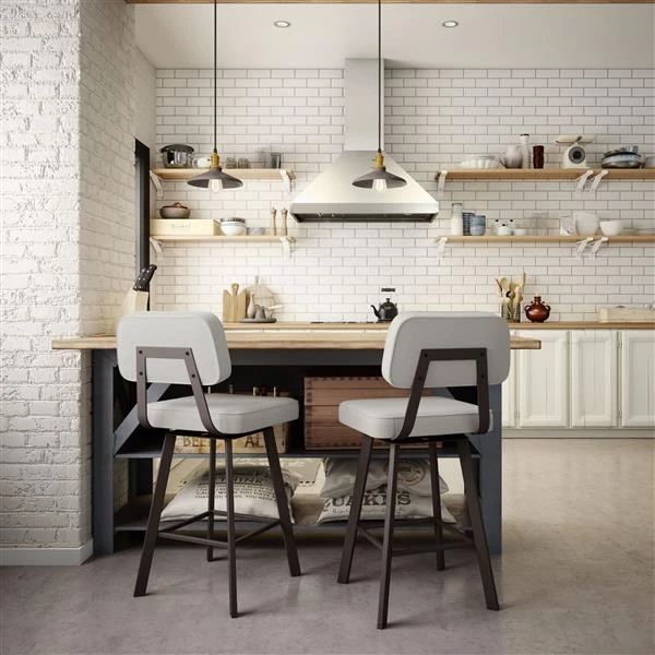 Amisco Clarkson 26.75-in Swivel Counter Stool - Pale Grey Beige Polyester - Dark Brown Metal 2 Amisco Clarkson 26.75-in Swivel Counter Stool - Pale Grey Beige Polyester - Dark Brown Metal - Image 2