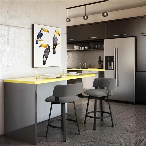 Amisco Stinson 26-in Swivel Counter Stool - Heather Light Grey Polyester - Black Metal 2 Amisco Stinson 26-in Swivel Counter Stool - Heather Light Grey Polyester - Black Metal - Image 2