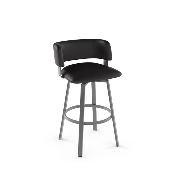 Amisco Stinson 30-in Swivel Bar Stool - Black Faux Leather - Glossy Grey Metal 1 Amisco Stinson 30-in Swivel Bar Stool - Black Faux Leather - Glossy Grey Metal