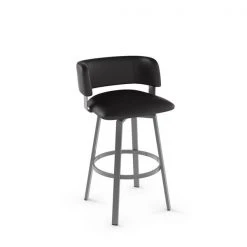 Amisco Stinson 26-in Swivel Counter Stool - Black Faux Leather - Glossy Grey Metal