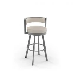 Amisco Browser 30.13-in Swivel Bar Stool - Cream Faux Leather - Glossy Grey Metal