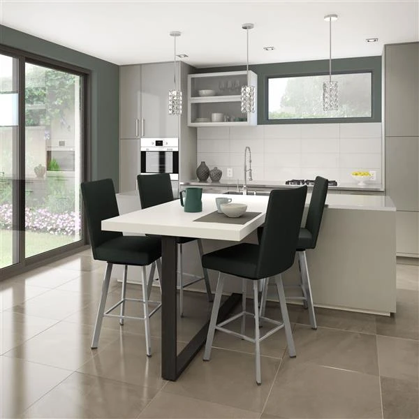 Amisco Elmira 26.5-in Swivel Counter Stool - Black Polyester - Glossy Grey Metal 2 Amisco Elmira 26.5-in Swivel Counter Stool - Black Polyester - Glossy Grey Metal - Image 2