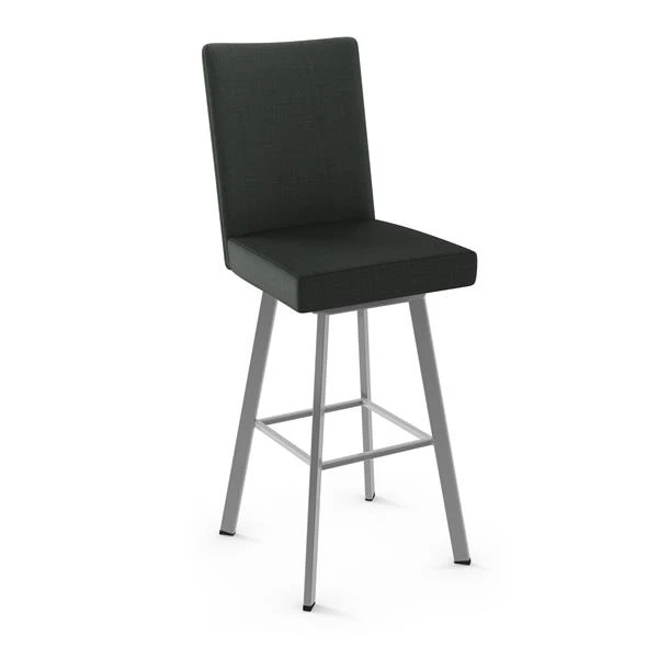 Amisco Elmira 26.5-in Swivel Counter Stool - Black Polyester - Glossy Grey Metal 1 Amisco Elmira 26.5-in Swivel Counter Stool - Black Polyester - Glossy Grey Metal