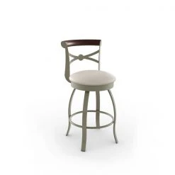 Amisco Bourbon 29.75-in Swivel Bar Stool - Cream Faux Leather - Dark Brown Wood - Grey Metal