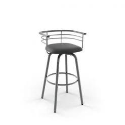 Amisco Turbo 26.25-in Swivel Counter Stool - Black Faux Leather - Glossy Grey Metal