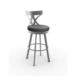 Amisco Washington 30-in Swivel Bar Stool - Black Faux Leather - Glossy Grey Metal
