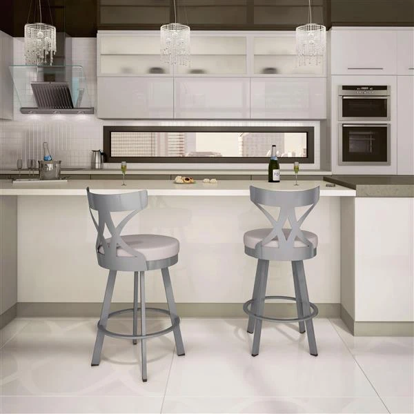 Amisco Washington 26-in Swivel Counter Stool - Cream Faux Leather - Glossy Grey Metal 2 Amisco Washington 26-in Swivel Counter Stool - Cream Faux Leather - Glossy Grey Metal - Image 2