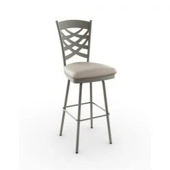 AMISCO Sales Shop 43 Amisco Nest 31.63-in Swivel Bar Stool - Cream Faux Leather - Matt Light Grey Metal