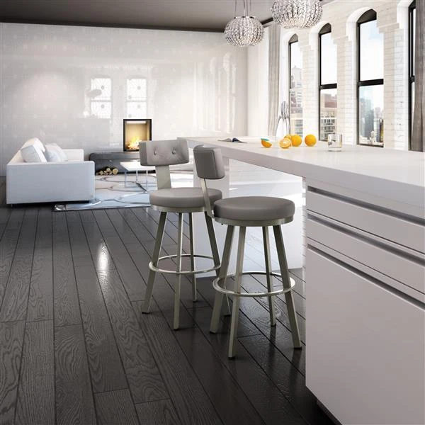 Amisco Tower 30.25-in Swivel Bar Stool - Taupe Grey Faux Leather - Matt Light Grey Metal 2 Amisco Tower 30.25-in Swivel Bar Stool - Taupe Grey Faux Leather - Matt Light Grey Metal - Image 2