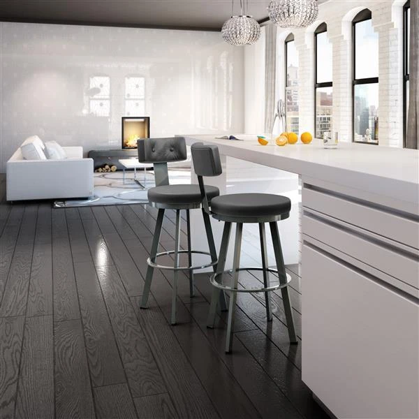 Amisco Tower 30.25-in Swivel Bar Stool - Black Faux Leather - Glossy Grey Metal 2 Amisco Tower 30.25-in Swivel Bar Stool - Black Faux Leather - Glossy Grey Metal - Image 2