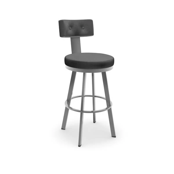 Amisco Tower 30.25-in Swivel Bar Stool - Black Faux Leather - Glossy Grey Metal 1 Amisco Tower 30.25-in Swivel Bar Stool - Black Faux Leather - Glossy Grey Metal