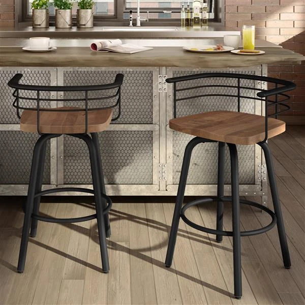 Amisco Brisk 25-in Swivel Counter Stool - Brown Distressed Wood - Black Metal 2 Amisco Brisk 25-in Swivel Counter Stool - Brown Distressed Wood - Black Metal - Image 2