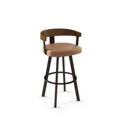 AMISCO Sales Shop 32 Amisco Lars 25.5-in Swivel Counter Stool - Caramel Faux Leather - Light Brown Wood - Dark Brown Metal