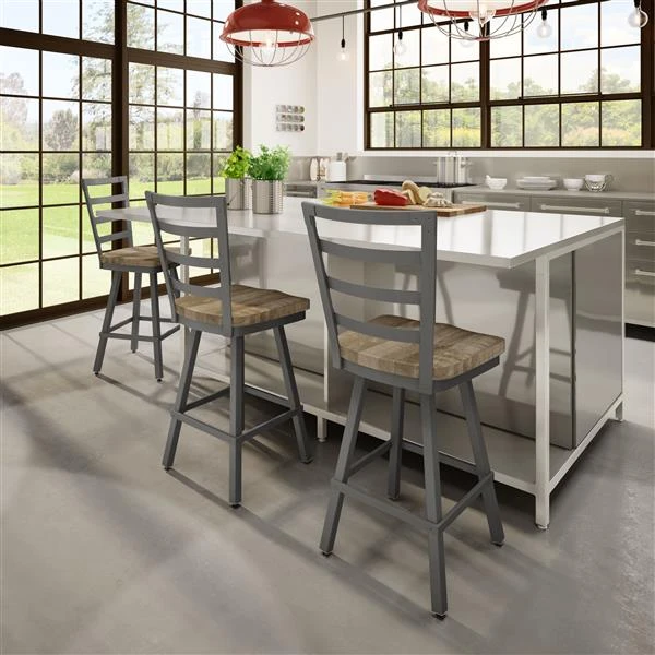 Amisco Prescot 25.25-in Swivel Counter Stool - Beige Distressed Wood - Matt Dark Grey Metal 2 Amisco Prescot 25.25-in Swivel Counter Stool - Beige Distressed Wood - Matt Dark Grey Metal - Image 2