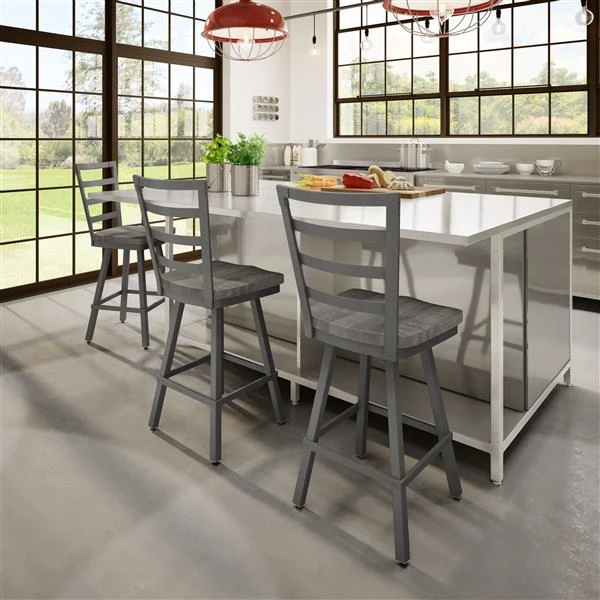 Amisco Prescot 25.25-in Swivel Counter Stool - Grey Distressed Wood - Matt Dark Grey Metal 2 Amisco Prescot 25.25-in Swivel Counter Stool - Grey Distressed Wood - Matt Dark Grey Metal - Image 2