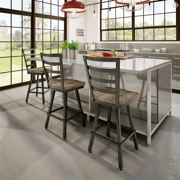 Amisco Prescot 25.25-in Swivel Counter Stool - Beige Distressed Wood - Gun Metal 2 Amisco Prescot 25.25-in Swivel Counter Stool - Beige Distressed Wood - Gun Metal - Image 2