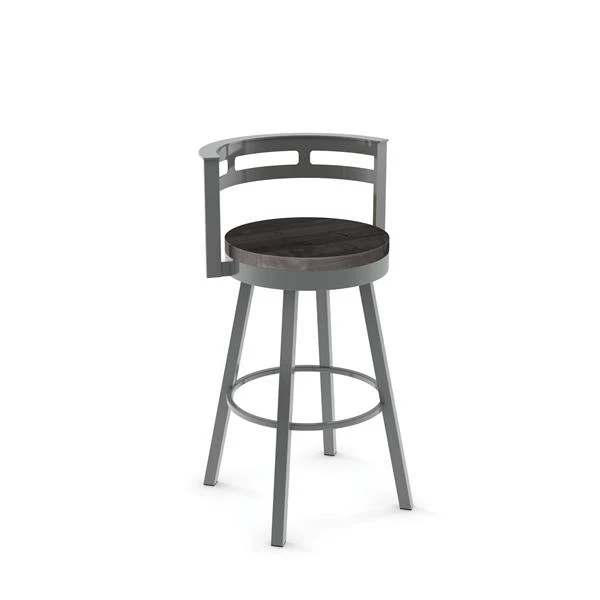 Amisco Vector 29.5-in Swivel Bar Stool - Dark Grey Distressed Wood - Glossy Grey Metal 1 Amisco Vector 29.5-in Swivel Bar Stool - Dark Grey Distressed Wood - Glossy Grey Metal