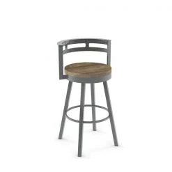 Amisco Vector 25.5-in Swivel Counter Stool - Beige Distressed Wood - Glossy Grey Metal