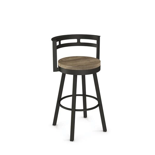 Amisco Vector 25.5-in Swivel Counter Stool - Beige Distressed Wood - Dark Brown Metal 1 Amisco Vector 25.5-in Swivel Counter Stool - Beige Distressed Wood - Dark Brown Metal