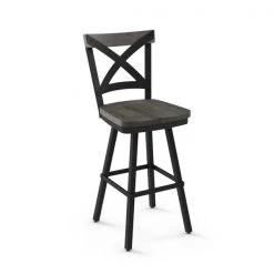 Amisco Jasper 29.31-in Swivel Bar Stool - Grey Distressed Wood - Black Metal