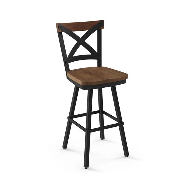 Amisco Jasper 29.31-in Swivel Bar Stool - Brown Distressed Wood - Black Metal 1 Amisco Jasper 29.31-in Swivel Bar Stool - Brown Distressed Wood - Black Metal