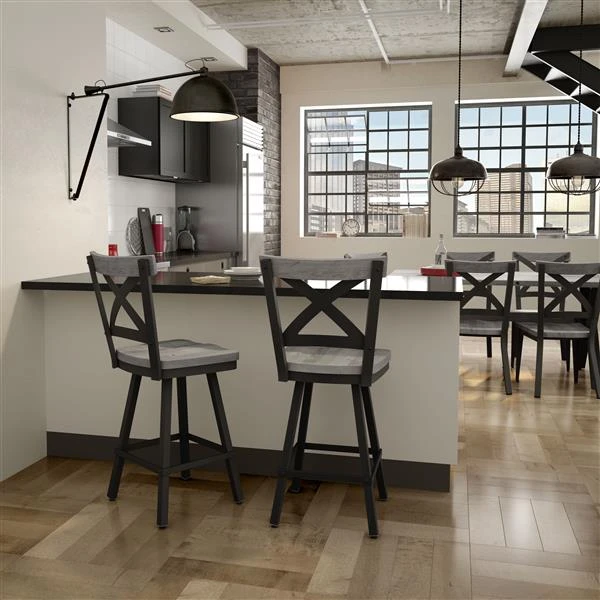 Amisco Jasper 25.31-in Swivel Counter Stool - Grey Distressed Wood - Black Metal 2 Amisco Jasper 25.31-in Swivel Counter Stool - Grey Distressed Wood - Black Metal - Image 2