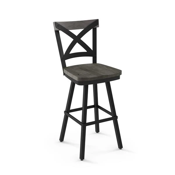 Amisco Jasper 25.31-in Swivel Counter Stool - Grey Distressed Wood - Black Metal 1 Amisco Jasper 25.31-in Swivel Counter Stool - Grey Distressed Wood - Black Metal