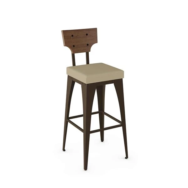 Amisco Rally 30.88-in Bar Stool - Beige Fabric - Brown Distressed Wood - Brown Metal 1 Amisco Rally 30.88-in Bar Stool - Beige Fabric - Brown Distressed Wood - Brown Metal