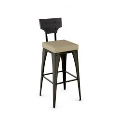 Amisco Rally 30.88-in Bar Stool - Beige Fabric - Dark Grey Distressed Wood - Gun Metal