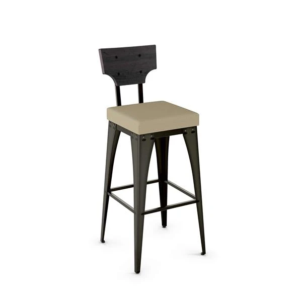 Amisco Rally 30.88-in Bar Stool - Beige Fabric - Dark Grey Distressed Wood - Gun Metal 1 Amisco Rally 30.88-in Bar Stool - Beige Fabric - Dark Grey Distressed Wood - Gun Metal