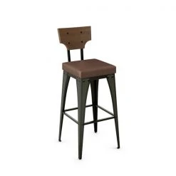 Amisco Rally 30.88-in Bar Stool - Brown Faux Leather - Brown Distressed Wood - Gun Metal