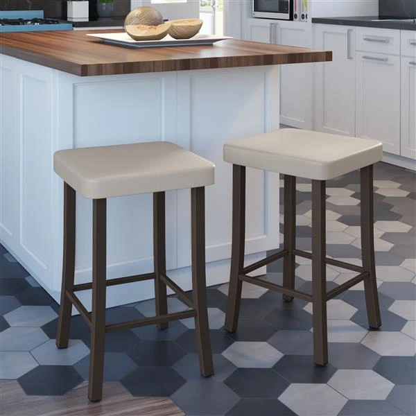 Amisco Ryan 31.25-in Bar Stool - Cream Faux Leather - Dark Brown Metal 2 Amisco Ryan 31.25-in Bar Stool - Cream Faux Leather - Dark Brown Metal - Image 2