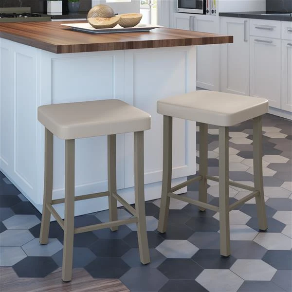 Amisco Ryan 31.25-in Bar Stool - Cream Faux Leather - Matt Light Grey Metal 2 Amisco Ryan 31.25-in Bar Stool - Cream Faux Leather - Matt Light Grey Metal - Image 2