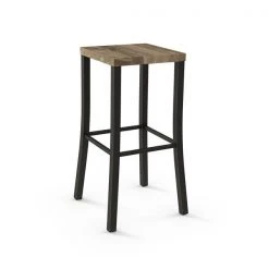Amisco Ryan 30-in Bar Stool - Beige Distressed Wood - Dark Brown Metal