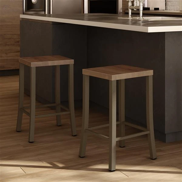 Amisco Ryan 30-in Bar Stool - Brown Distressed Wood - Medium Brown Metal 2 Amisco Ryan 30-in Bar Stool - Brown Distressed Wood - Medium Brown Metal - Image 2